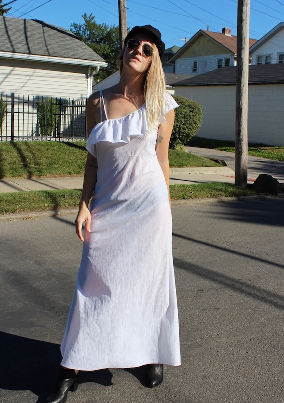 1970s Vintage Sheer Ruffle Dress - image 1