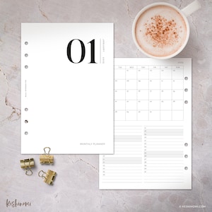 2025 Month on One Page – A5 Printable Planner Insert | Calendar Grid + List View | Minimalist Monthly Layout