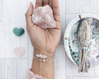 Karma bracelet, rose quartz bracelet, chakra jewellery, delicate silver bracelet, heart chakra, gift for yogi, yoga lover, gift for mum