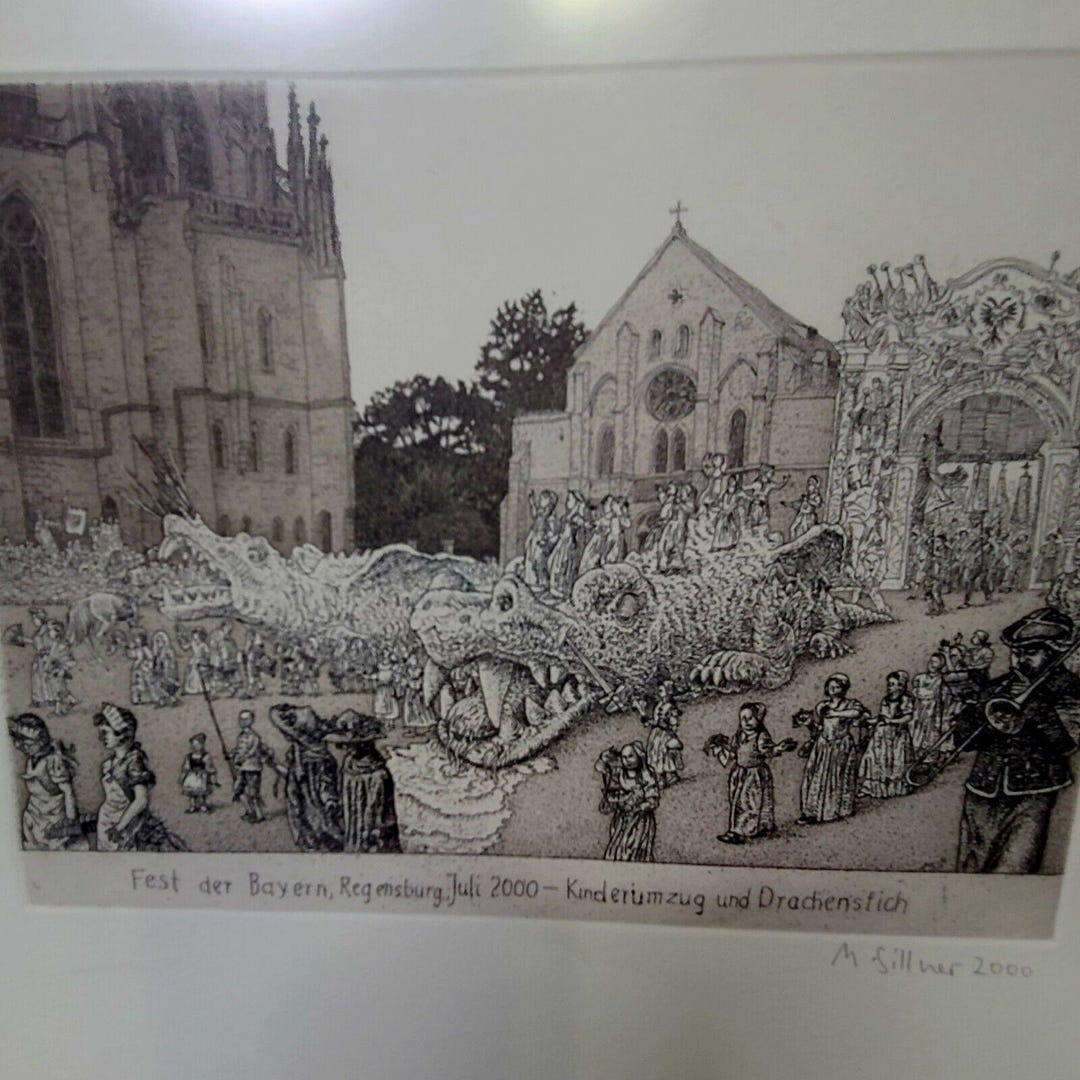 Manfred Sillner German Surrealist Etching Signed 2000 Framed Fest Der