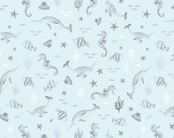 Yardage, Wilmington Prints, UNDERWATER WHIMSY by Jo Taylor, Sealife Toss Blue, Blender Fabric, 3045 75505 496