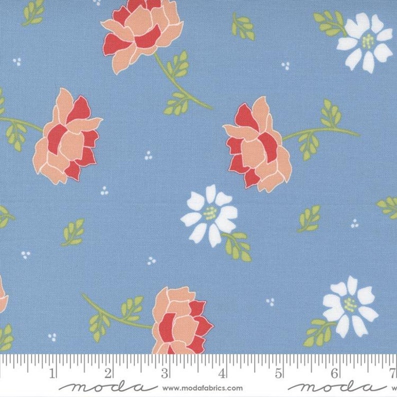 Yardage, Moda Fabrics, EMMA by Sherri & Chelsi, Flourish in Buebell, Floral Fabric, 37630 19 image 1