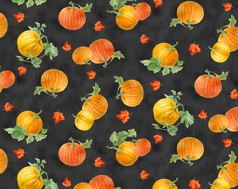 3 YARD CUT, Wilmington Prints, Harvest Gold by Danhui Nai, Pumpkin Toss Black, Fall Fabric, 1077 89266 985