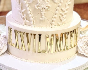 Roman Numeral Date Acrylic Cake Charm Set Wedding Decoration Birthday Milestone Celebration