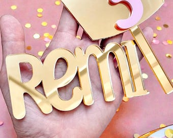 Prince or Princess Crown Personalized Name and Age Acrylic Cake Topper Set for Kids