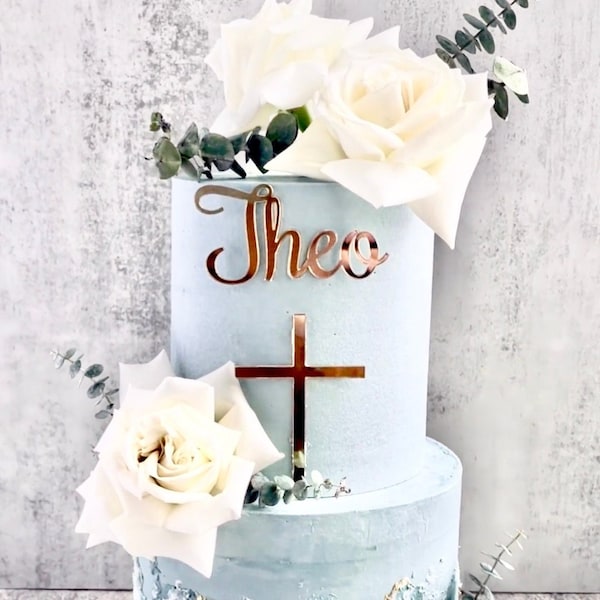 Name Cake Charm + Cross Cake Charm Acrylic Set Baptism Communion Religious Spring Easter Wedding Christening Christian Catholic