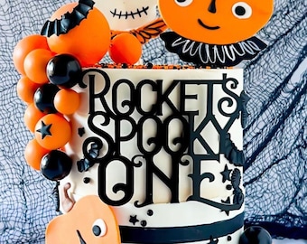 Personalized Spooky One Acrylic Cake Charm October First Birthday Cake Topper for Boys and Girls Customizable Color