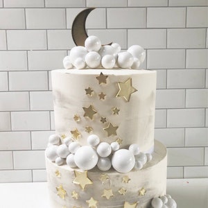 Crescent Moon and Stars Acrylic Cake Topper Celestial Over the Moon Cloud 9 Two the Moon Over The Moon Birthday Baby Shower Wedding