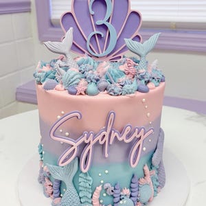 Mermaid Theme Seashell Personalized Name and Age Acrylic Cake Topper Set