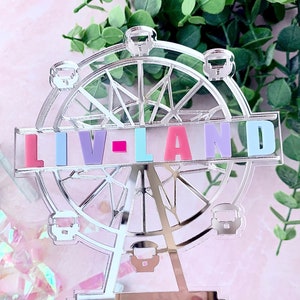 Festival Ferris Wheel Personalizable Name Acrylic Cake Topper Custom Colors Wheely Great Carnival Circus Fair Birthday Baby Shower Wedding