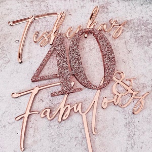 Custom Name and Age & Fabulous Birthday Cake Topper Many Colors to Choose From Gold Glitter Pastel 30 40 50 60 70 Any Age