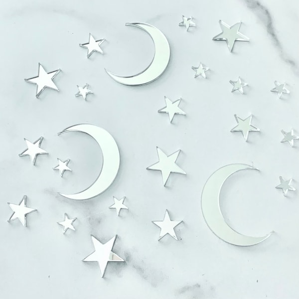 Celestial Moon and Stars  Cake Charms Set Choose Your Color To The Moon Birthday Dreamy Wedding Shooting Star Engagement Baby Shower Topper