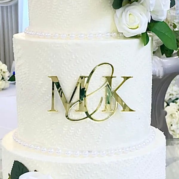 Custom Initials Acrylic Wedding Cake Charm Topper Large Ampersand Personalized Monogram Letters Minimalist Classic Modern Custom Color&Size