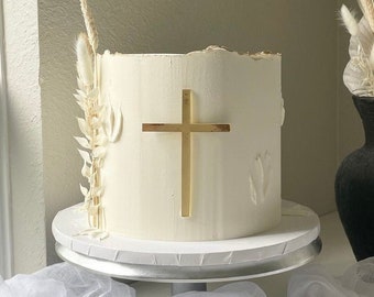Cross Shape Acrylic Cake Charm Topper Thin Style Baptism Christening Communion Christian Catholic Religious Birthday Wedding Modern Elegant