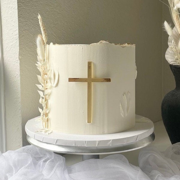 Cross Shape Acrylic Cake Charm Topper Thin Style Baptism Christening Communion Christian Catholic Religious Birthday Wedding Modern Elegant