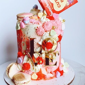 Stacked LOVE Acrylic Cake Charm Valentine's Day Cake Treat Bento Box Heart Cake Custom Color Gift Basket Tag