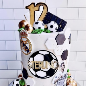 Personalized Name and Age Soccer Futbol Ball Football Acrylic Cake Topper Set for Birthday Cake Decor