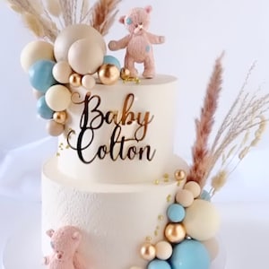 Baby Name Acrylic Cake Charm Topper Personalized Plate Custom Color and Font Baby Shower Baby Christening Baptism