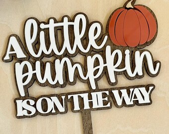 A Little Pumpkin is on the Way Baby Shower Cake Topper