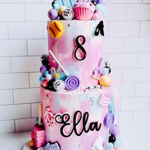 Personalized Name and Age Acrylic Birthday Cake Charm Set, Customizable Colors & Font