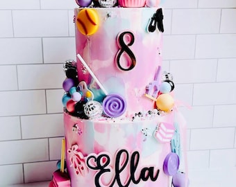 Personalized Name and Age Acrylic Birthday Cake Charm Set, Customizable Colors & Font