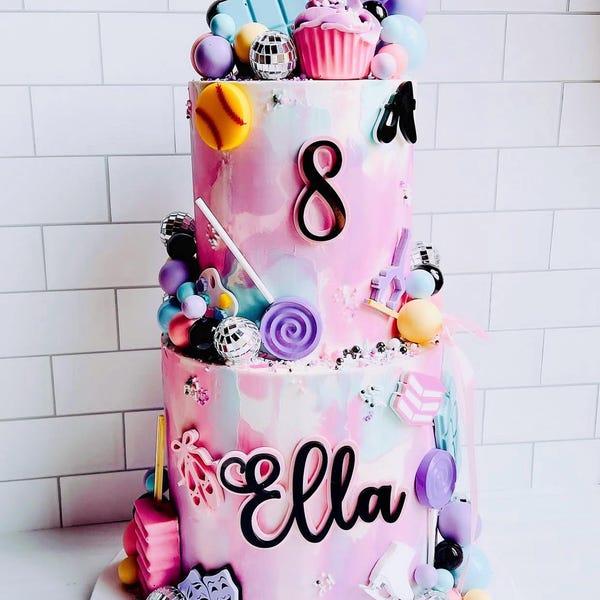 Personalized Name and Age Acrylic Birthday Cake Charm Set, Customizable Colors & Font