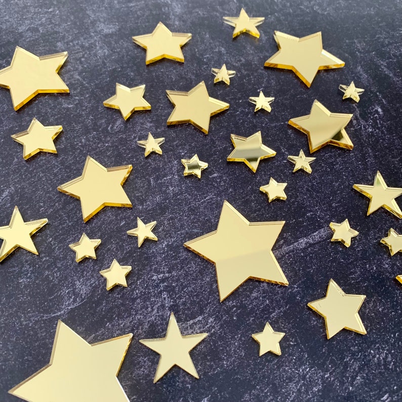 Acrylic Star Shape Cake Charms Set Assorted Sizes for Birthday Baby Shower Engagement Wedding Anniversary Cupcake Topper Set of 20 画像 2