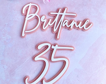 Personalized Name and Age Double Layer Acrylic Cake Topper Set