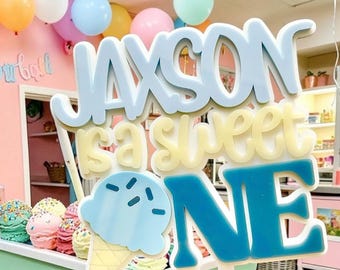 Sweet One Ice Cream Personalized Name Cake Topper for Baby's First Birthday