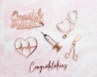 Personalized Name Nursing Degree Graduation Acrylic Cupcake Topper Set