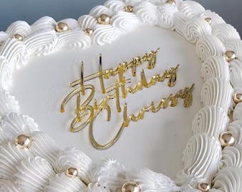 Happy Birthday Personalized Name Acrylic Cake Charm or Topper in Signature Script Style