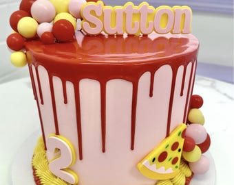 Love You Two Pizzas Birthday Acrylic Cake Topper Set