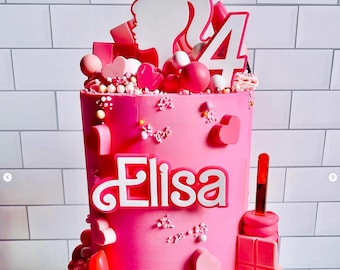 Personalize Girl Pony Tail Silhouette with Name and Age Cake Topper Set