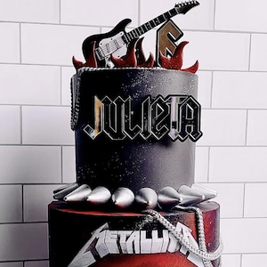 Fun Font 42 Name & Age Set Rock and Roll Metal Music Acrylic Cake Topper