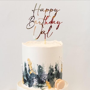 Personalize Name Happy Birthday Acrylic Cake Topper Many Colors to Choose From Custom Cake Decoration Handwritten Script