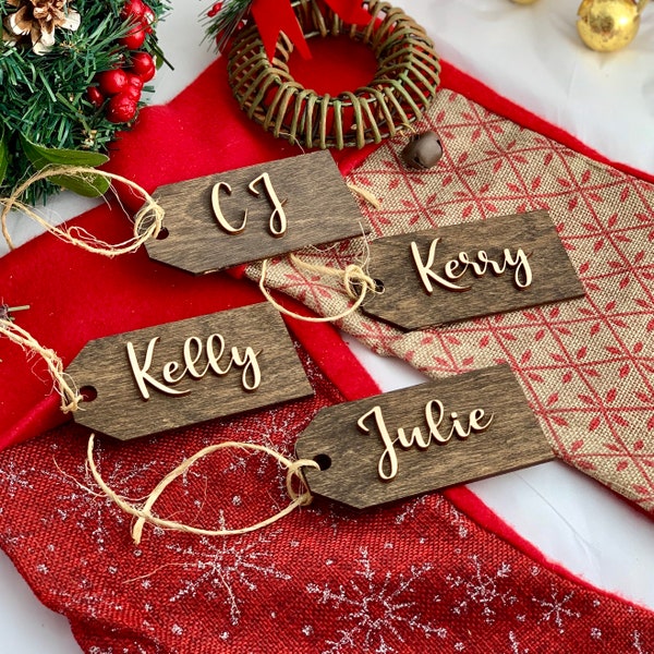 Real Wood Handmade Christmas Stocking Name Tag Holiday Winter Gifting Rustic Farmhouse Custom Gift Personalized 3D & Engraved Options