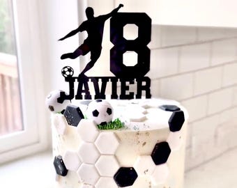 Personalized Name and Age Soccer Fútbol Birthday Acrylic Cake Topper