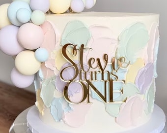 Name Turns Age Acrylic Cake Topper Single Layer Many Colors and Sizes to Choose From Birthday Charm for Kids and Adults