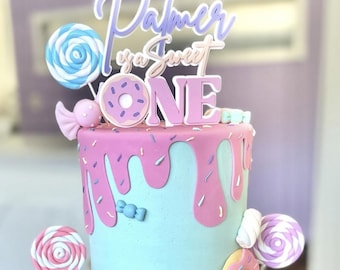 Sweet ONE Donut Theme Birthday Cake Topper with Personalized Name