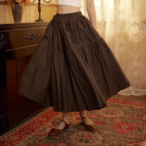 Brown Suede A-Line Maxi Skirt