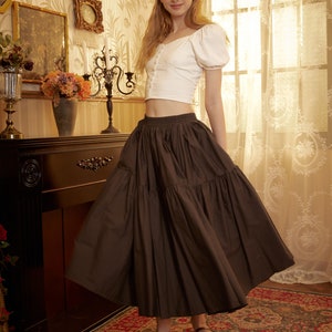 Tiered Pocket Maxi Skirt Cotton White Skirt Long Boho Pleated Skirt Flexible Waistband Versatile and Flattering, Perfect for All Seasons image 8