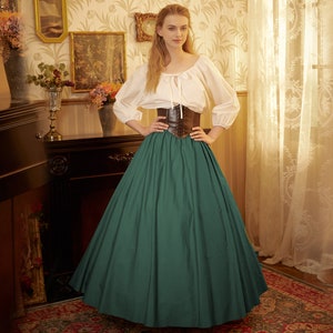 Victorian Style Skirt Cotton Long Skirt Period Skirt Medieval outfits Renaissance Festival Skirt Ren Faire CostumeFull Length Hunter Green