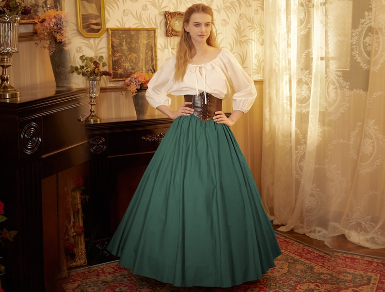 Victorian Style Skirt Cotton Long Skirt Period Skirt Medieval outfits Renaissance Festival Skirt Ren Faire CostumeFull Length Hunter Green