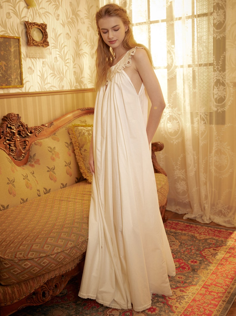 Victorian Nightgown for Women Vintage Nightie 100% Cotton Sleeveless long Sleepwear Plus Size Nightgown image 4
