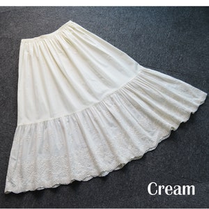 Petticoat Halber Slip Baumwolle Damenrock Verlängerungskleid Vintage Unterrock mit Blumenranke Spitzenstickerei Bild 9