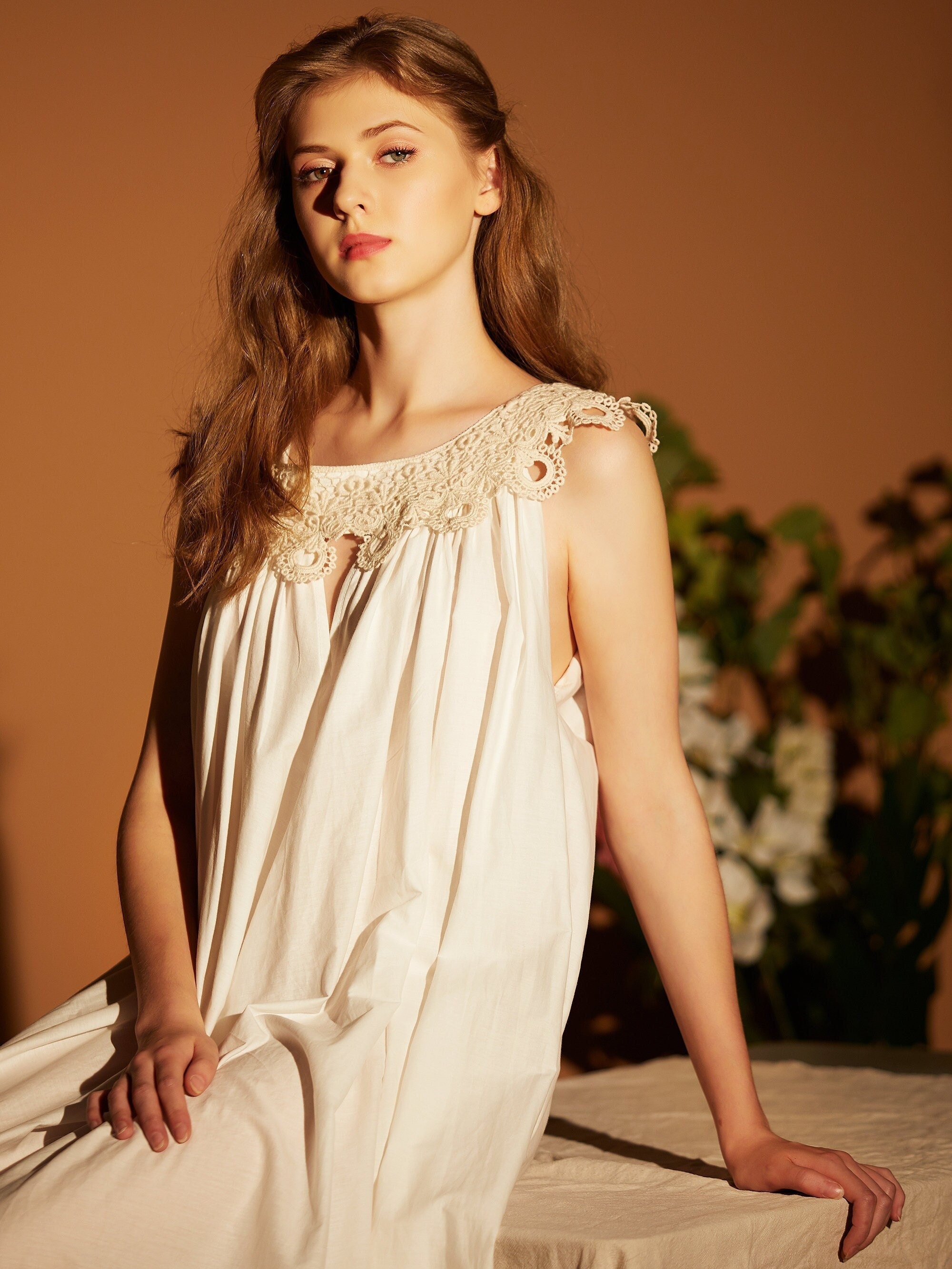 Womens 100% cotton nightdress Victorian Vintage Style Elizabeth Size S 4X W/VR 
