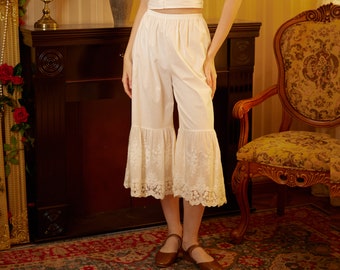 Damen Bloomers Spitze Baumwolle Vintage Bloomers Übergröße Edwardian Bloomer Pants Antique Pantalons Victorian Pettipants Ivory Cream