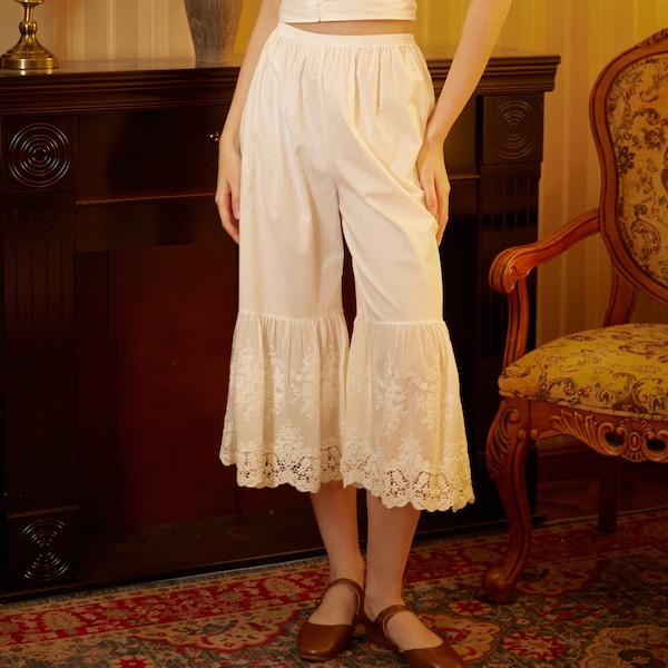 Damen Bloomers Spitze Baumwolle Vintage Bloomers Übergröße Edwardian Bloomer Pants Antique Pantalons Victorian Pettipants Ivory Cream