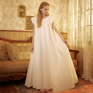 Nightgown Cotton Victorian Vintage Nightgown Plus Size White Long Sleepwear Nachthemd Floor Length