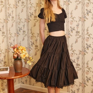 Petticoat Half Slip Cotton Woman Skirt Extender Crinoline Edged Lace A-line underskirt with Elastic waistband in three lengths Black image 5